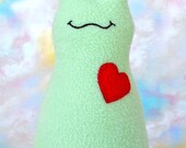 Handmade Slug, Stuffed Animal Plush Art Toy, Hug Me Slug, Personalized Tag, Honeydew Green Fleece, Choose Heart Color, 12 inch, Custom-made