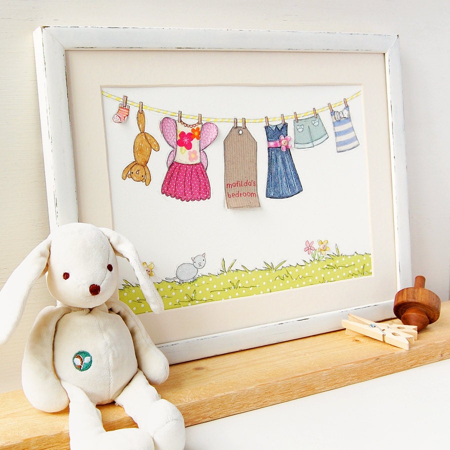 Embellished Little Girl's Washing Line Art Print