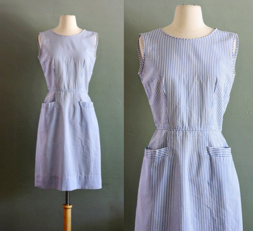 50s S Striped Seersucker Sailing DRESS