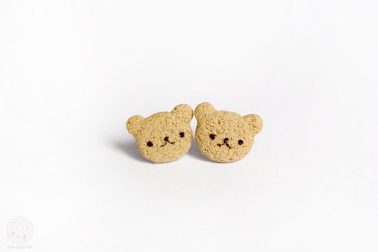 Cute Bear Cookies Studs - Miniature Polymer Clay Jewelry