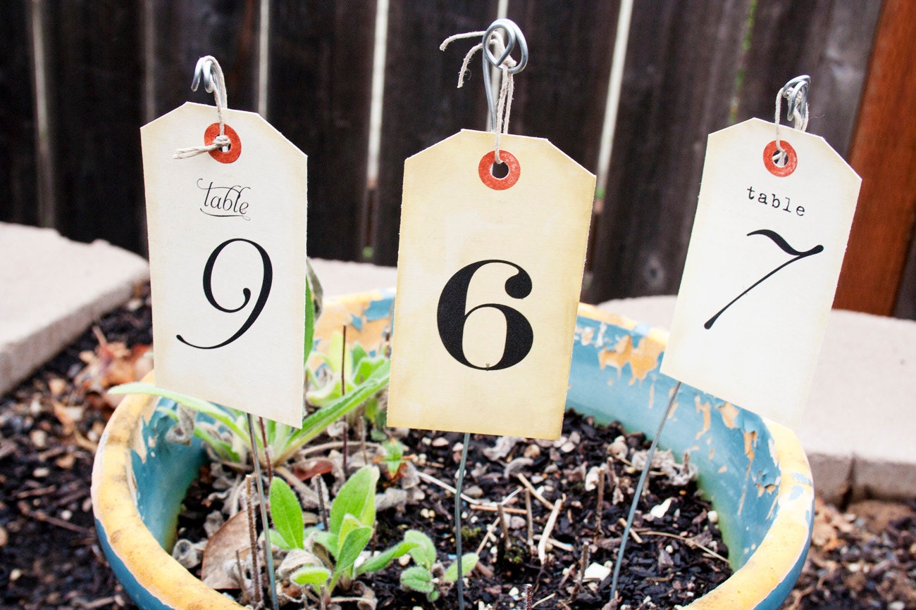 Table Number with Wire Holder for your Centerpiece - Vintage Tag Style