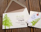 Two Pine Tree Wedding Invitation - Lovely Green Forest with Wrap - Design Fee