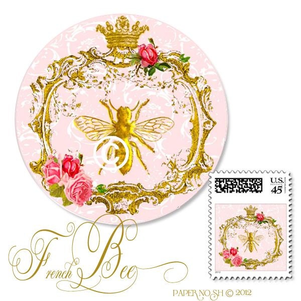 French Bee and Crown Seals or Custom Address Labels