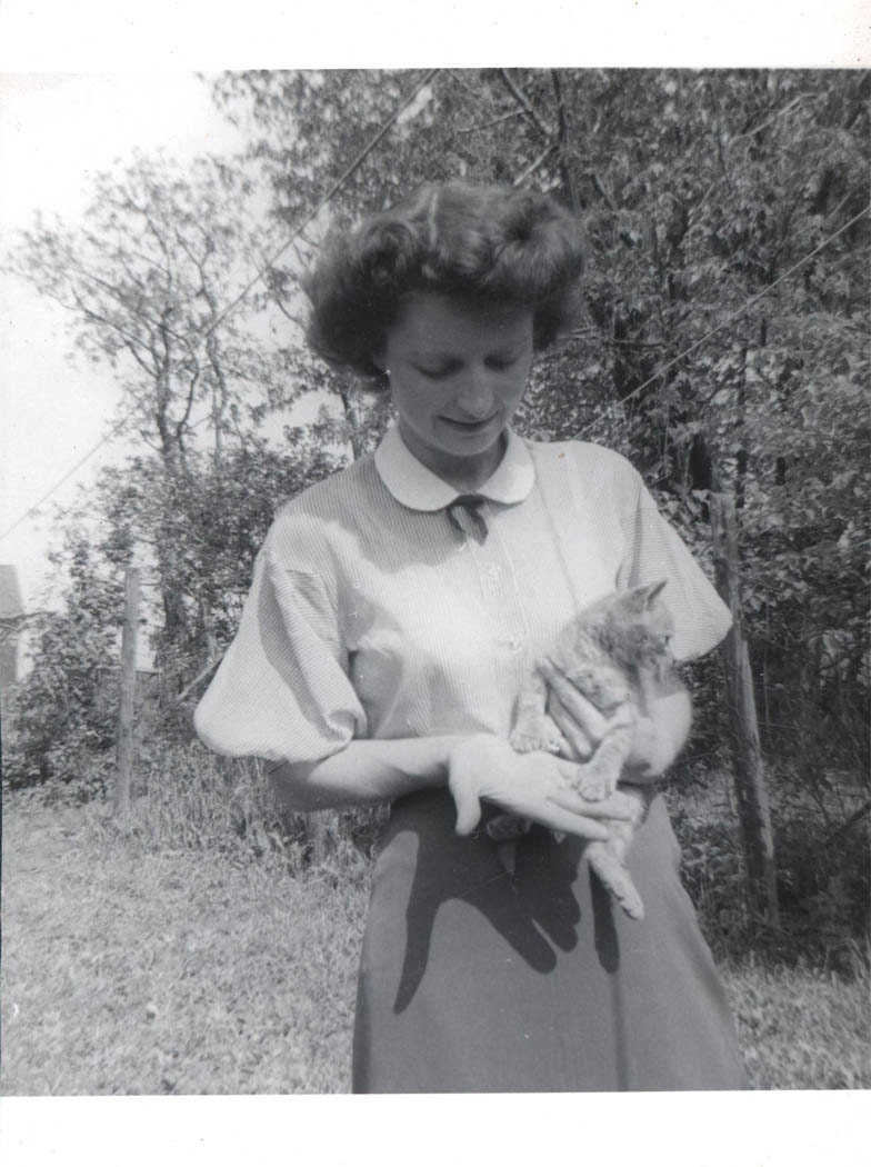 vintage photo Lady holding Cat in Her HAnd