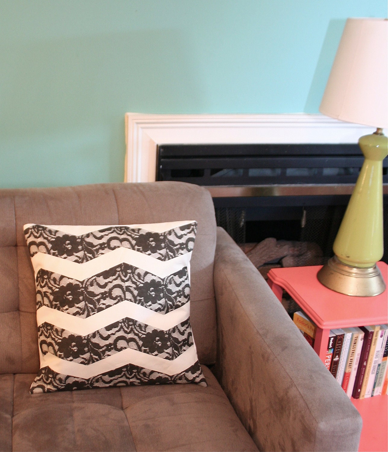 SALE Black Lace Chevron Pillow Cover