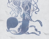 Jellyfish J Monogram Linocut