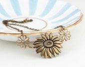 Statement Necklace, Brass Sunflower Necklace - Etched Brass Floral Necklace, Floral Accessories