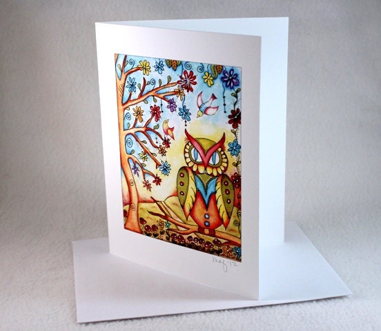 Blank Owl Note Card, Woodland Art Notecard, Storybook Blank Greeting Card, All Occasion Card, Original Bird Art Print