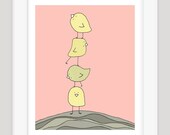 Nursery Art Print. Nursery Decor. Baby Bird Decor. Bird Stack. Children's Art. Kid's Wall Art. Pink. Baby Girl Art.