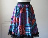 Southwest Skirt 80's Vintage Crinoline & Lace Geometric Jewel Swing Skirt