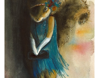 squirrel art- Flapper Squirrel- "Olive"
