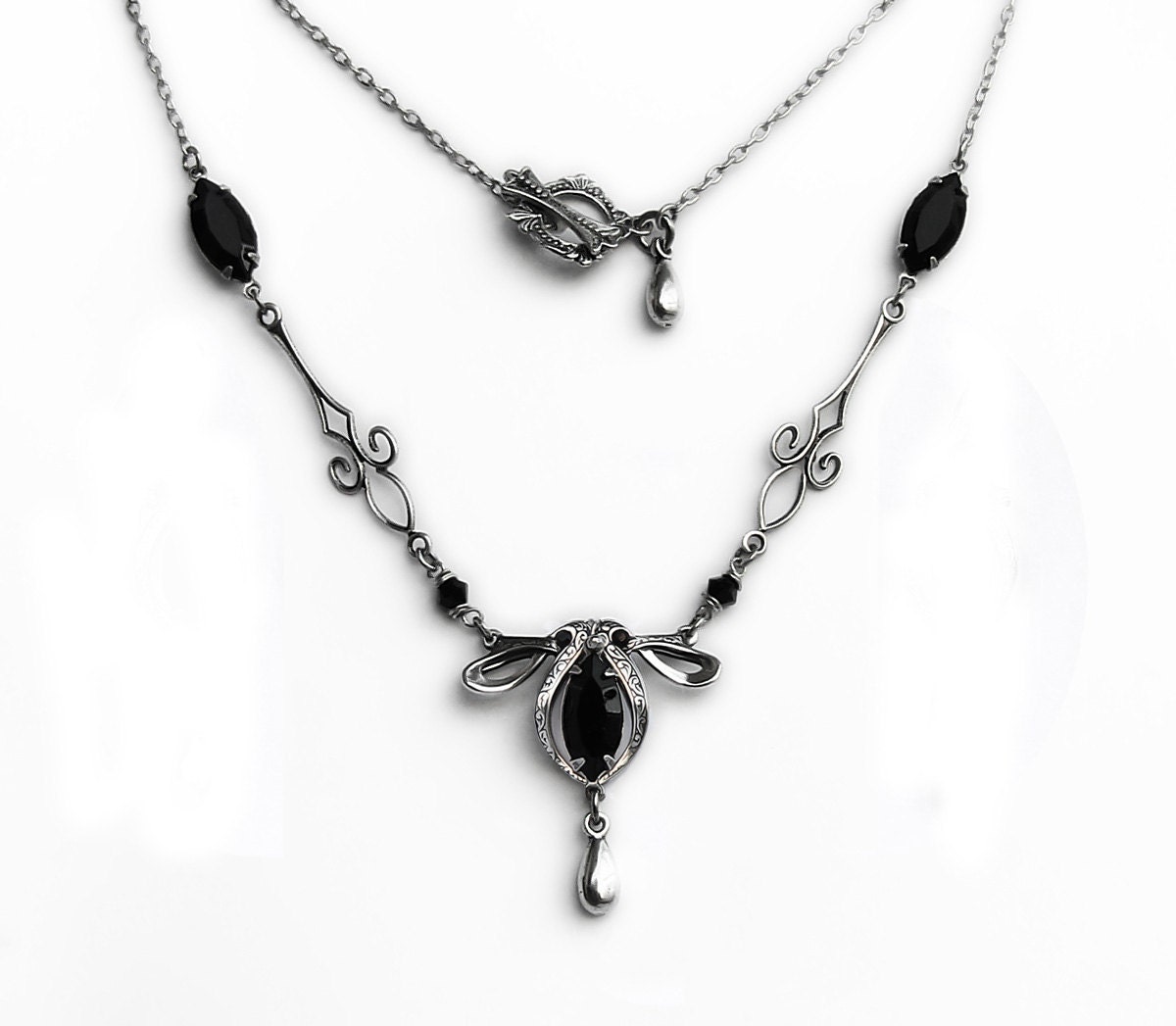 Black Gothic Necklace Silver Swarovski Crystal Victorian Jewellery