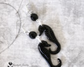 Gothic Jewelry Black Seahorse Earrings Surgical Stainless Steel