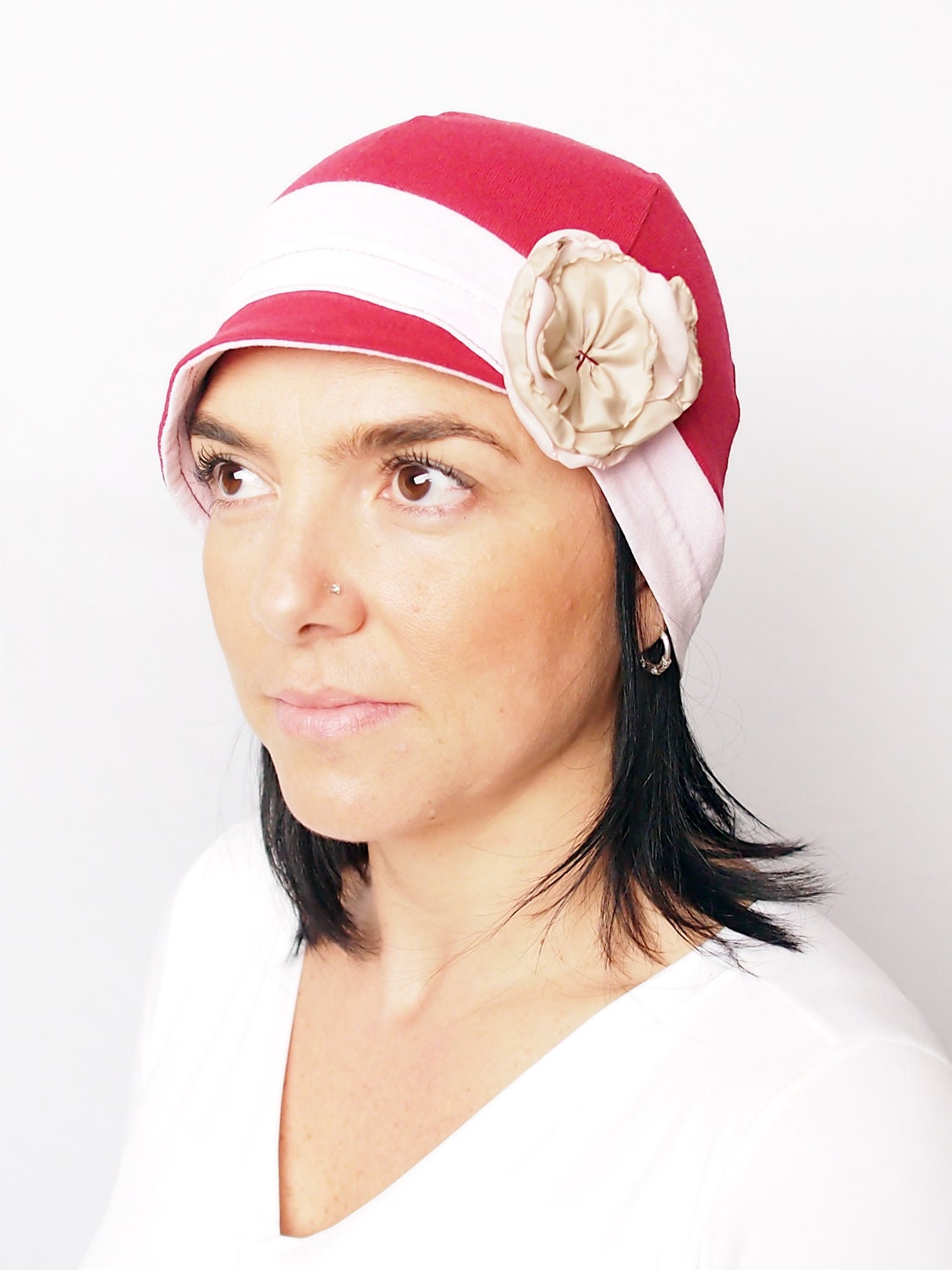 Bicolor bluebell hat.Red and pink Comfy hat. Women accessories