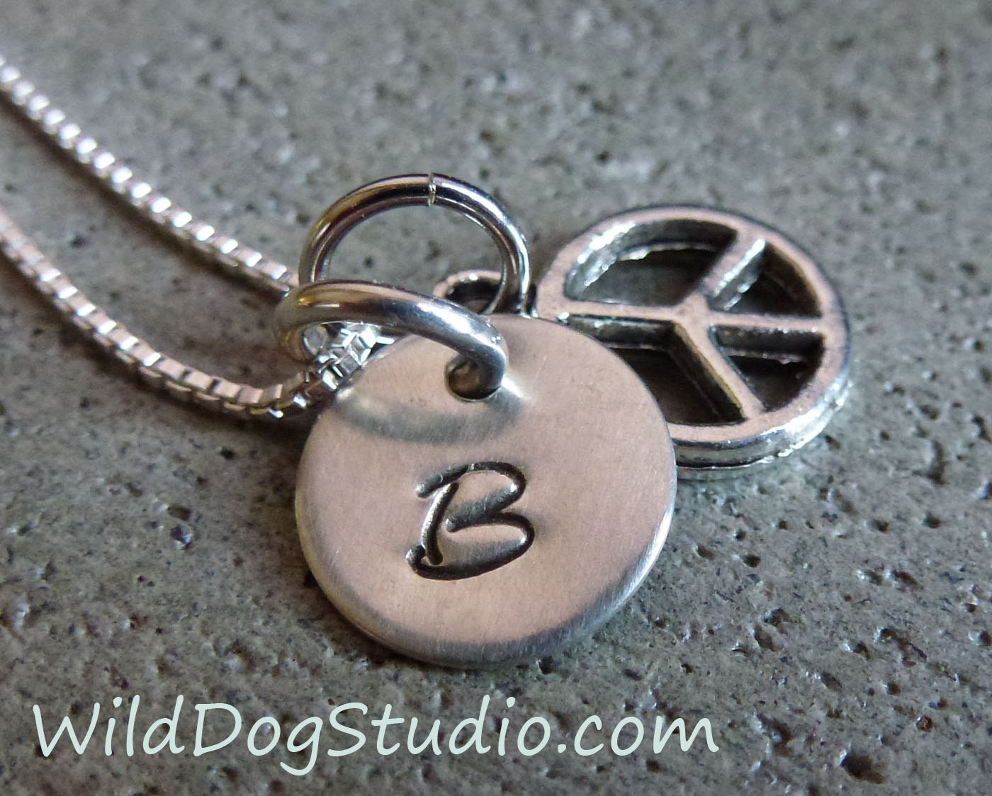 Personalized Initial Necklace - with Peace charm - Tiny Silver custom charm  - monogram peace necklace