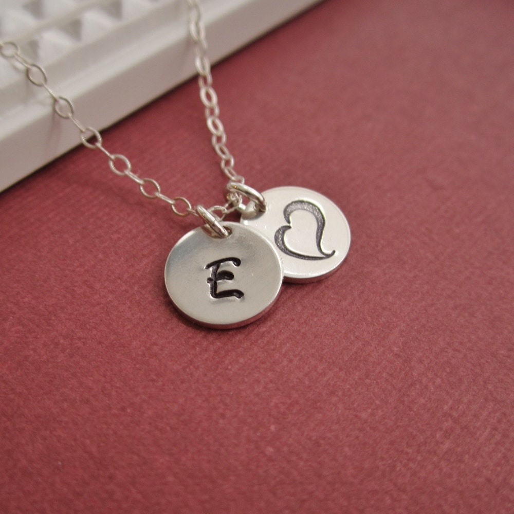 Custom heart necklace, personalized silver initial, heart charm, custom Valentine necklace, sterling silver