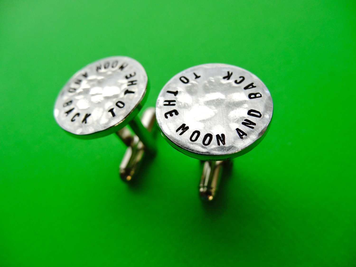 Personalized Cufflinks - To the Moon and Back - Hammered Weathered Texture