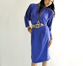 On Sale PURPLE Disco Dress Vintage 80s Dolman Batwing Sleeves Fishtail Mermaid S