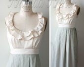 Ruffle Collar Dress, Cream and Sage Combo, Made to Order