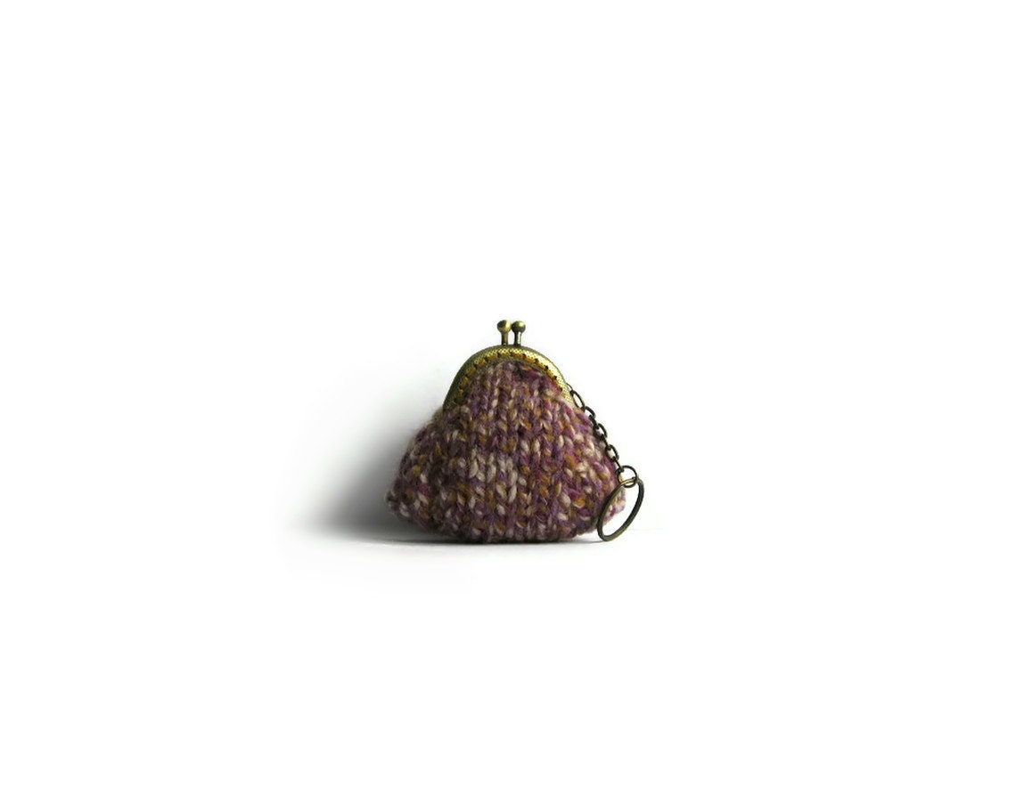 Coin Purse Knit in Twine Lavender Acrylic Wool Blend Yarn