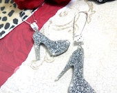 PARTY PUMPS - Laser Cut Acrylic Glitter High Heel Shoe Earrings with Vegas Dice