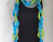 Circle Cotton Crochet Scarf - Turquoise Blue and Lime Green Link Scarf