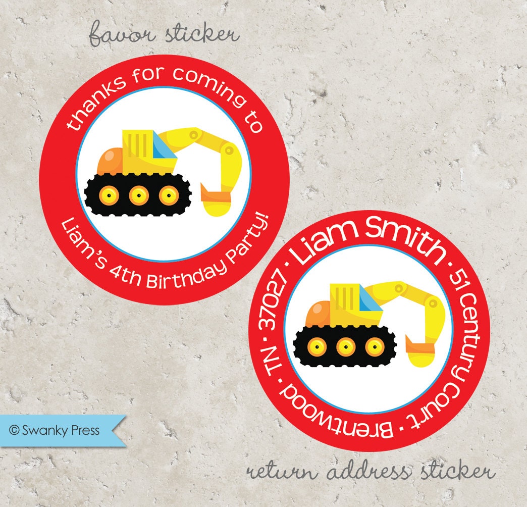 Construction Stickers Excavator Construction . for Favors, Treat Bags and Envelope Seals Il_170x135