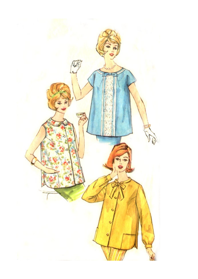 1960s Maternity Top - Simplicity 3925 - Sleeve Options - Vintage Sewing Pattern - Size 18 / Bust 38