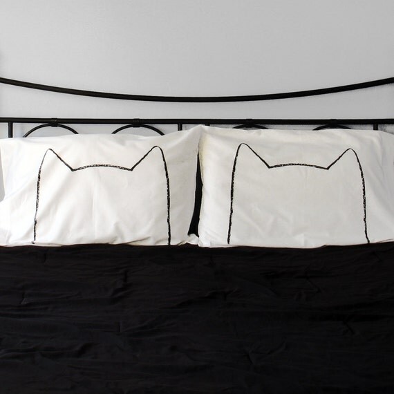 His, Hers Cat Nap Pillowcases, Standard Size 300TC pillow case set, as seen in Your Cat Magazine & DailyCandy, gift for cat lady
