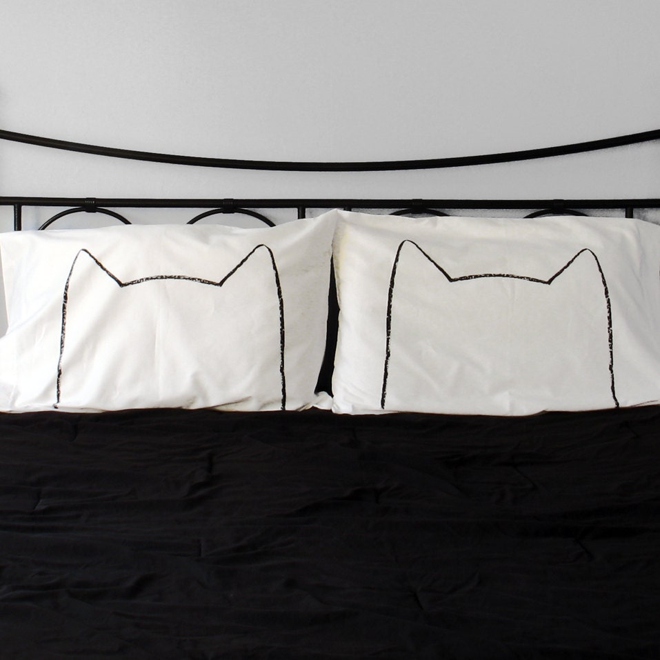 His, Hers Cat Nap Pillowcases, Standard Size 300TC pillow case set, as seen in Your Cat Magazine & DailyCandy, gift for cat lady