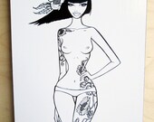 Mature Audience Only - Pinup Girl - Cleo - 8 x10 -  Print on Wood / Classic Pinup Art Illustration