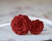 Baby Flower Headband - Felt Flower Headband In Dark Red - Large and Small Roses