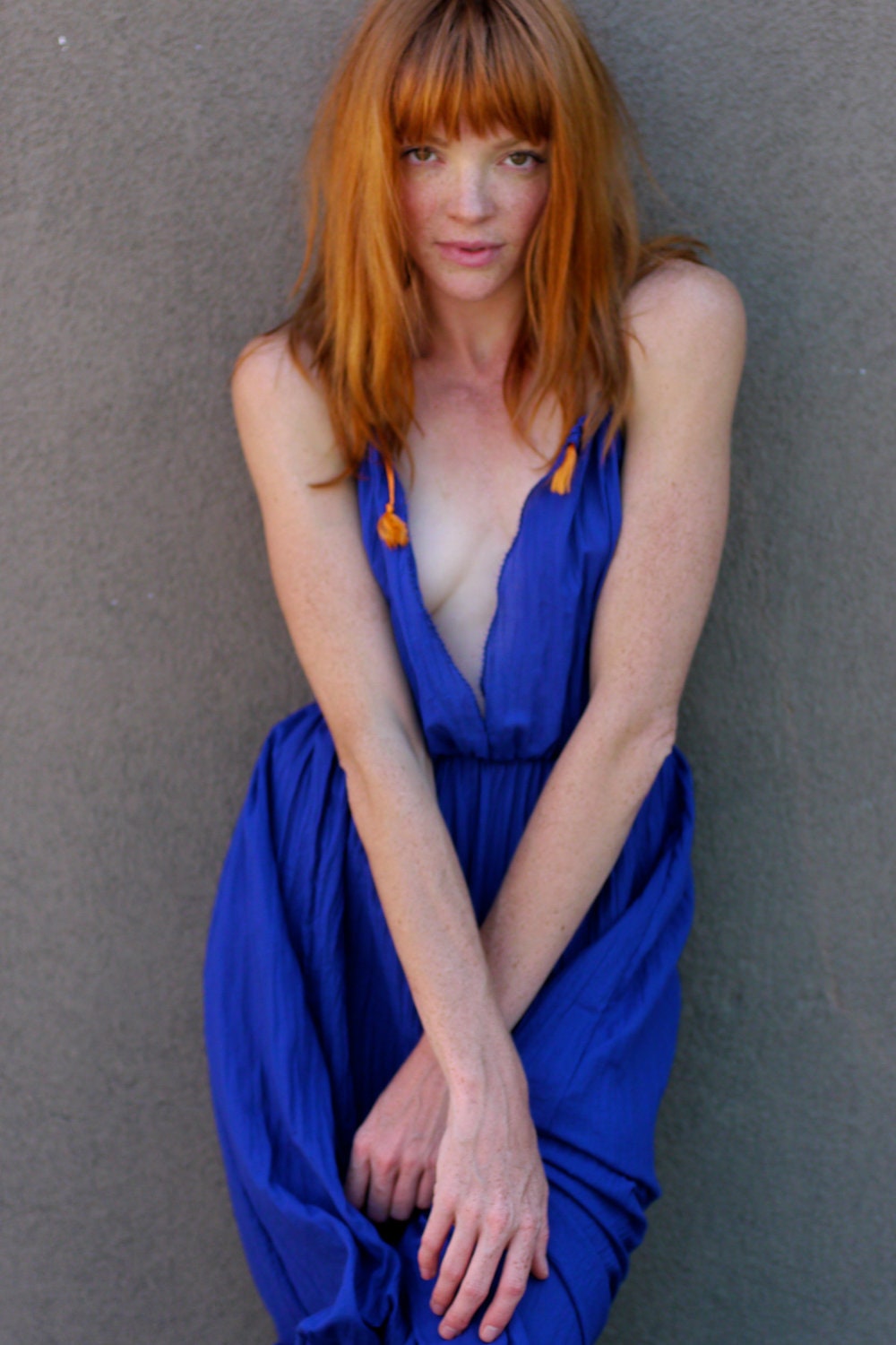Blue Maxi Dress with Orange Tassles