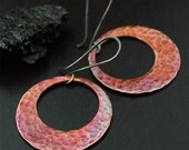 Copper Hoop Earings, Fire Painted, Modern, Geometric, Rustic