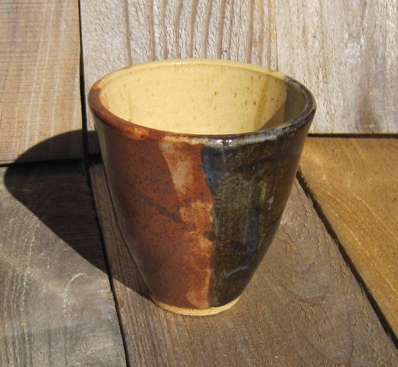 Pottery Vase- Abstract Design with Blue & Brown Glaze