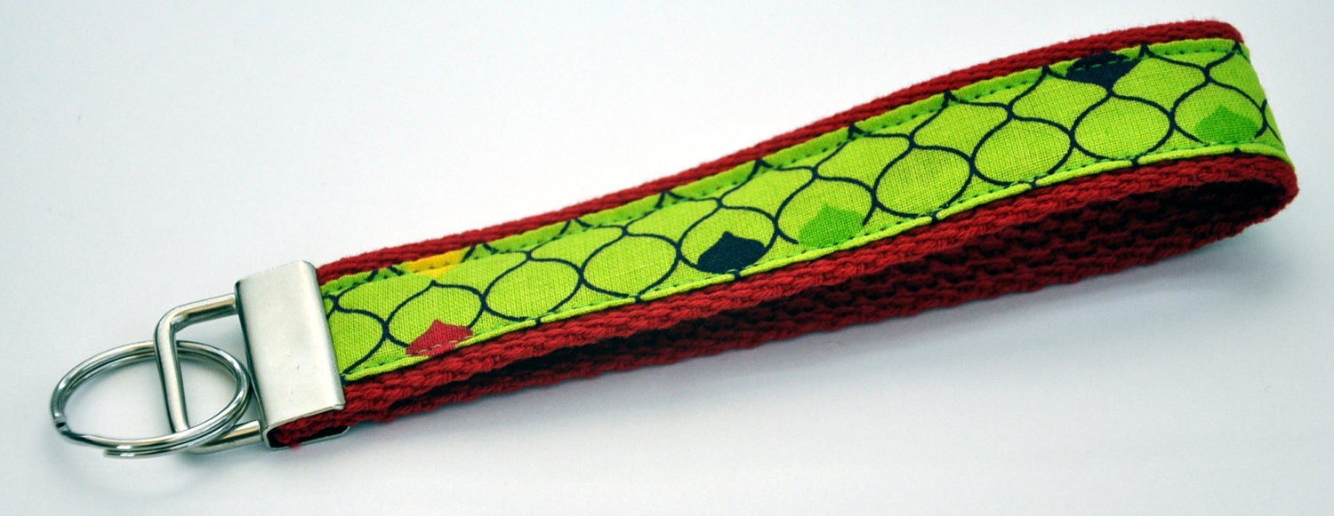 1 inch Red Cotton Webbing with Lime Green Background with Purple, Yellow, Red and Lime Green French Motiff Print