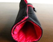 Makeup Brush Roll - Size Small - Black with Hot Pink and Red