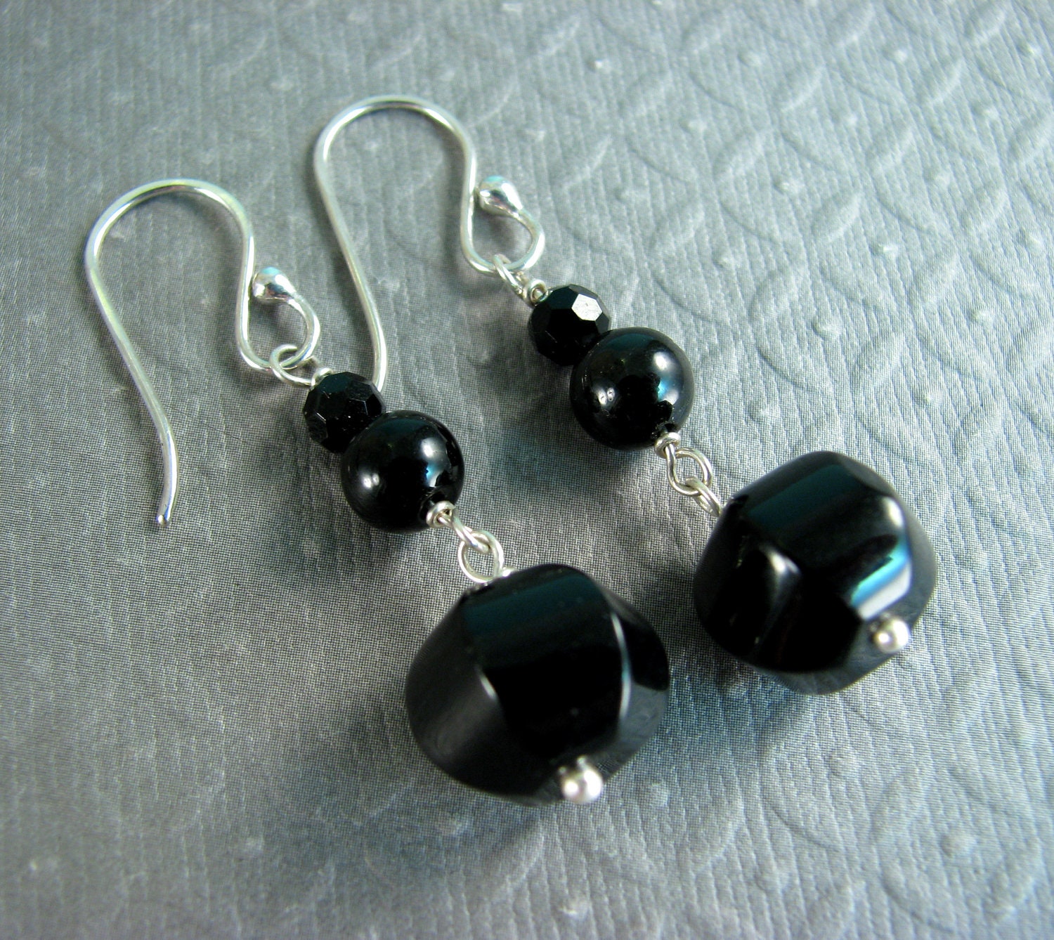 Black Onyx Earrings with Black Spinel - Drop Earrings - Black Stone Dangle Earrings
