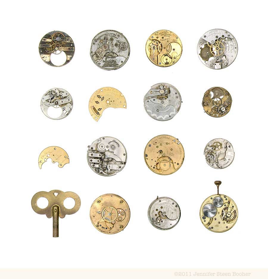 Interrupted Pocket Watches - 12 x 12 clockwork photograph - watch faces & clock gears