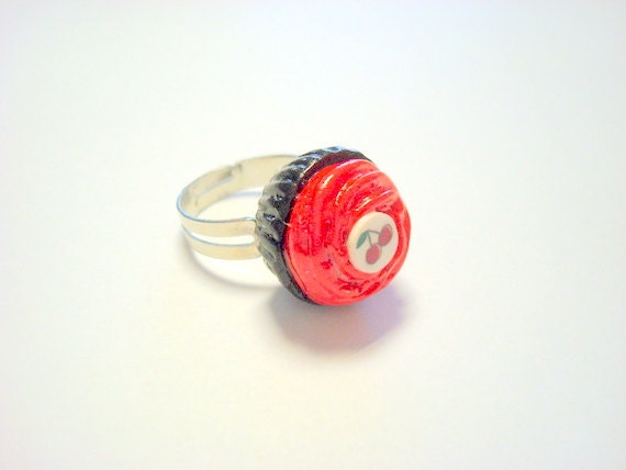 Chocolate Cherry Cupcake Handmade Polymer Clay Ring