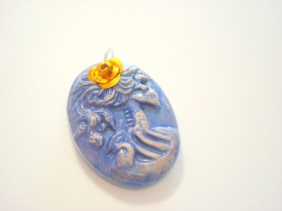 Blue and Gold Rose Metallic Lolita Day of the Dead Pendant