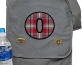 School Colors Plaid Letter - Custom Print Monogram - Personalized Canvas Field Style Messenger Bag