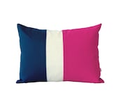 Colorblock Stripe Pillow in Hot Pink Cream and Navy Linen by JillianReneDecor Modern Home Decor Color Block Trio Preppy Bright Gift for Her - JillianReneDecor