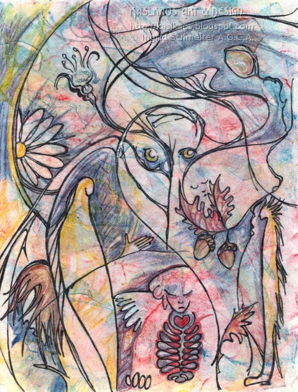 Anima Animus Mixed-Media Monotype Gelatin Printmaking Original Art Illustration