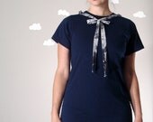 2013 Pre-Order: Convertible tshirt tunic dark navy blue bow tie sash collar small MIDNIGHT IN PARIS