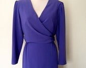 Bow Dress // 1980s Orchid Purple Dress // Wrap Bodice Dress