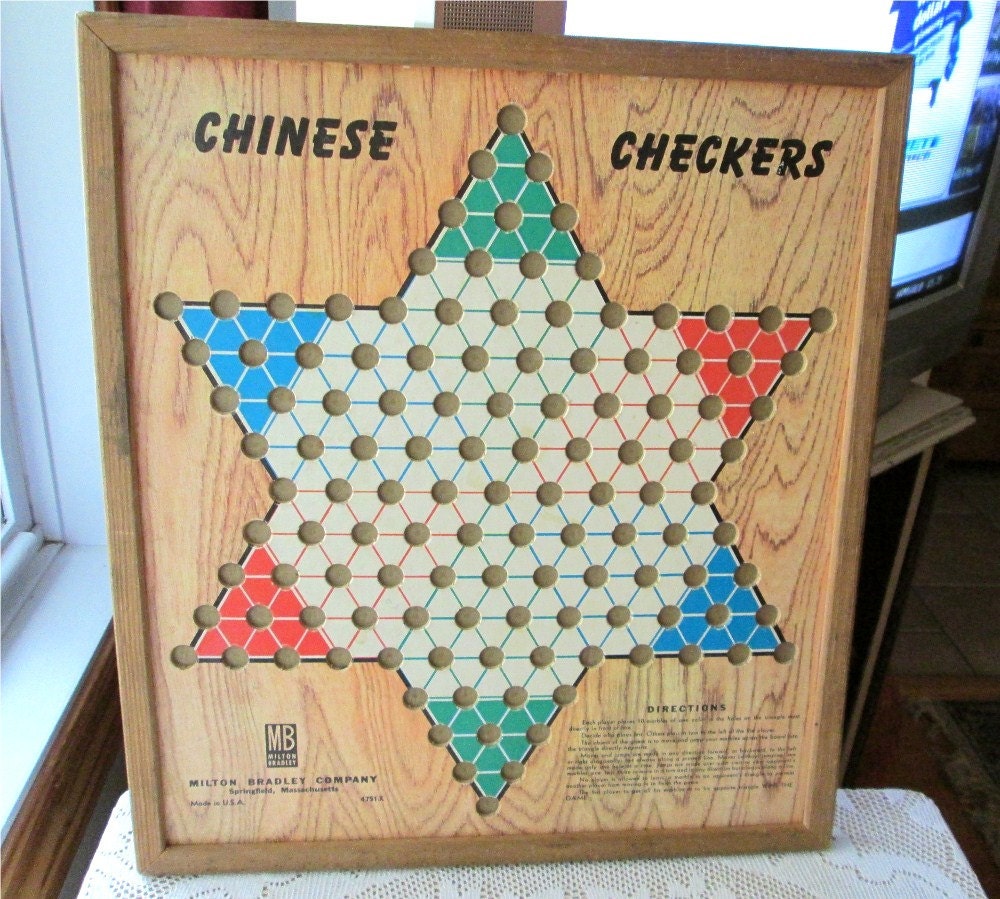 Milton Bradley Chinese Checkers Board Game Framed USA Mid Century Reversible Funky 60s