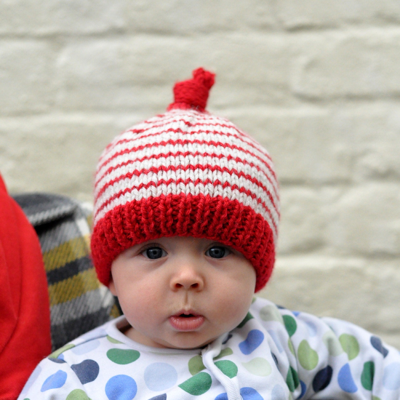 The Dolly Knits Baby Hat in Red and Cream Stripe