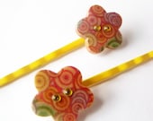 pretty yellow flower button hair clips