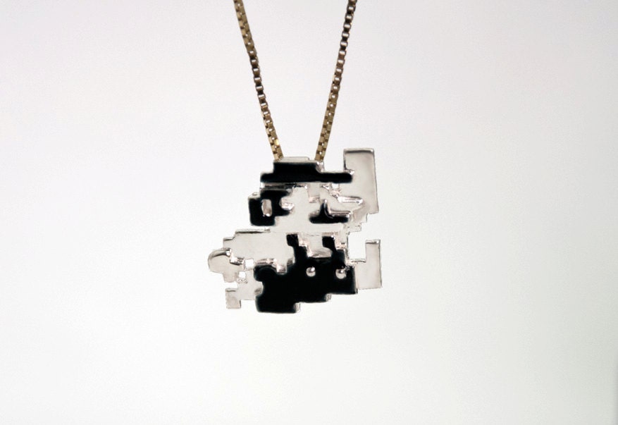 Mario Pendant in Silver with Black Enamel